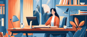 student working at her desk