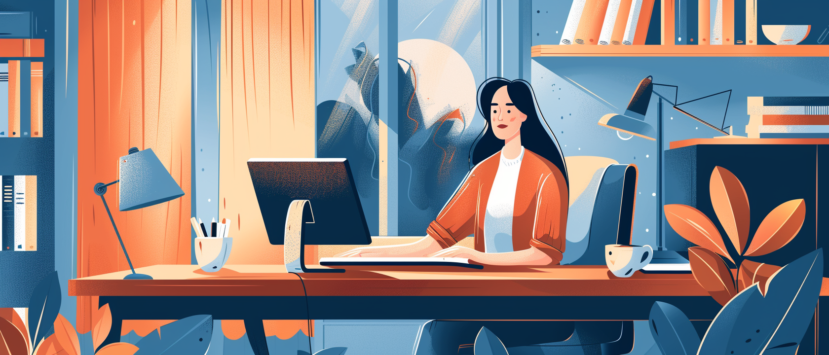 student working at her desk