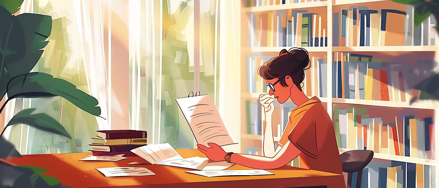 student reading a document