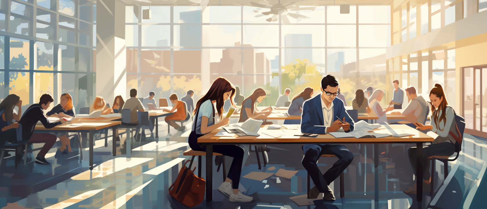 university students in a library