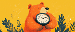 bear holding a clock