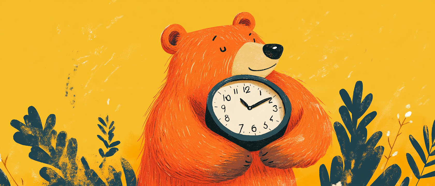 bear holding a clock