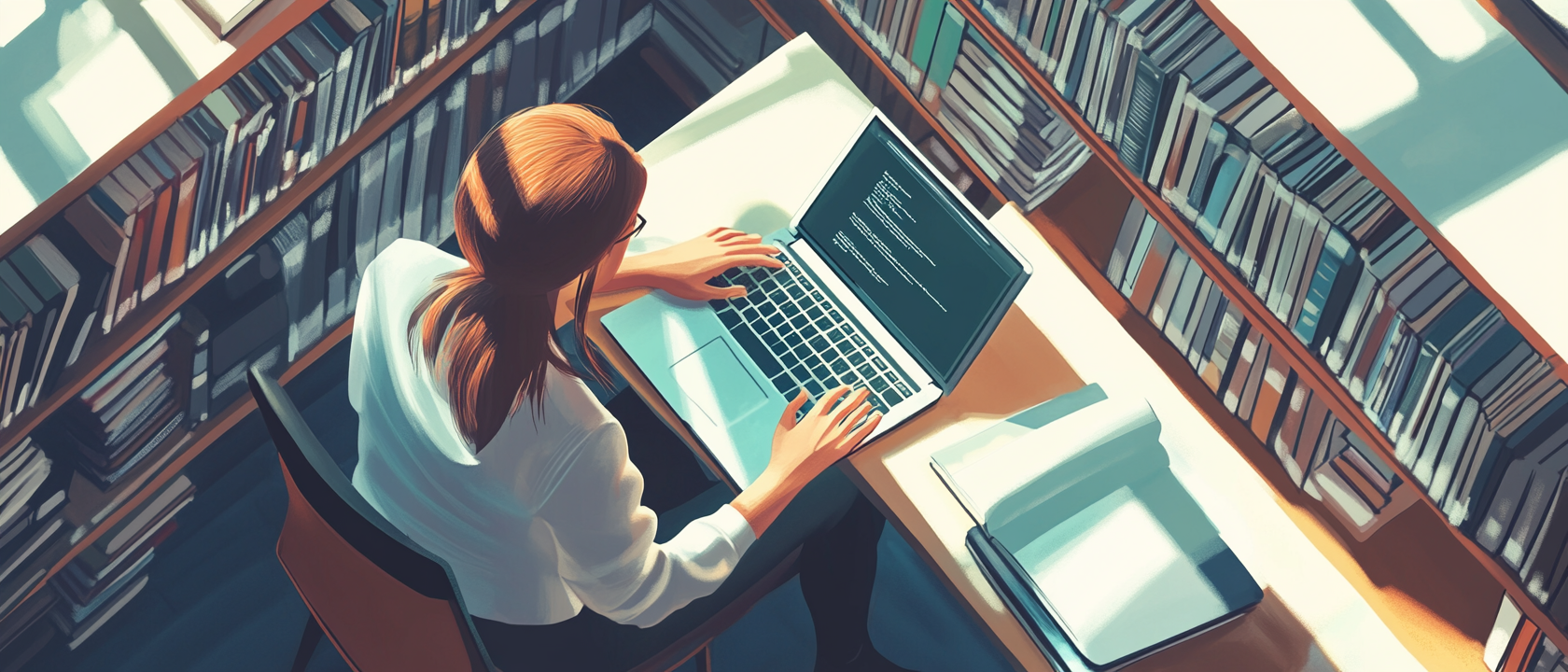 student in a library