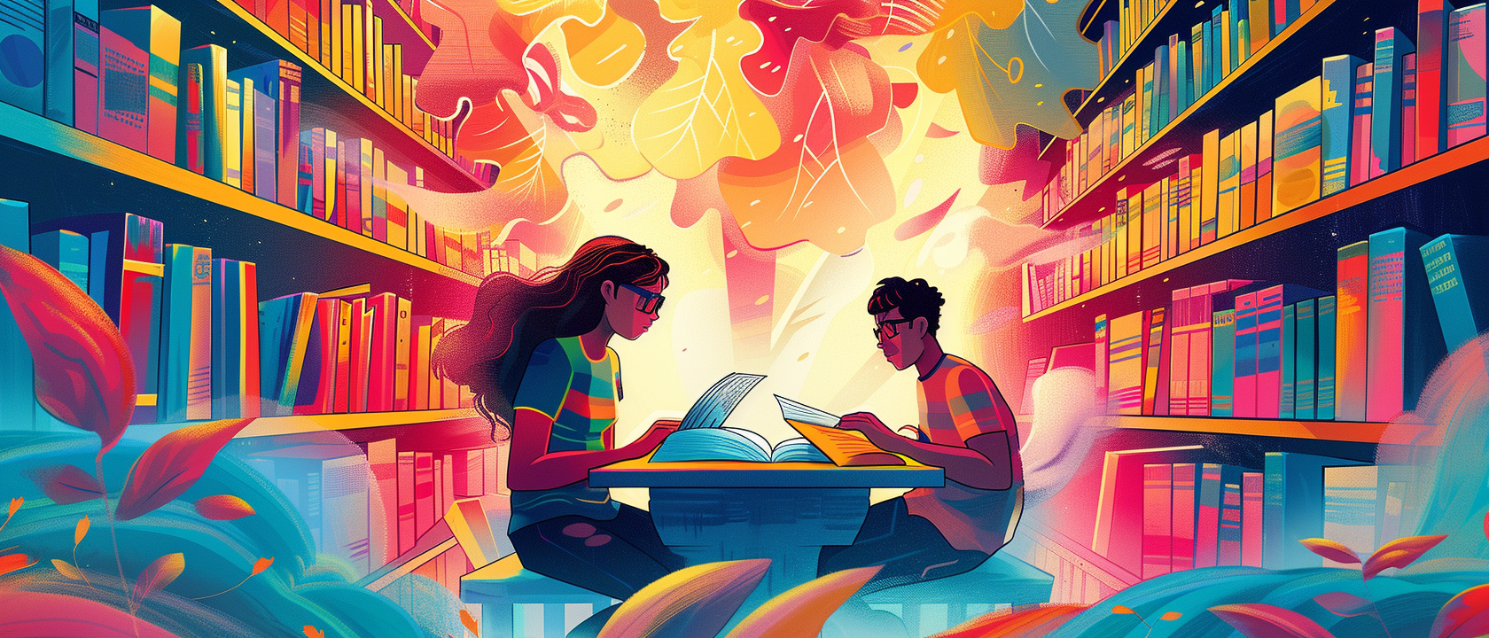 students in a library